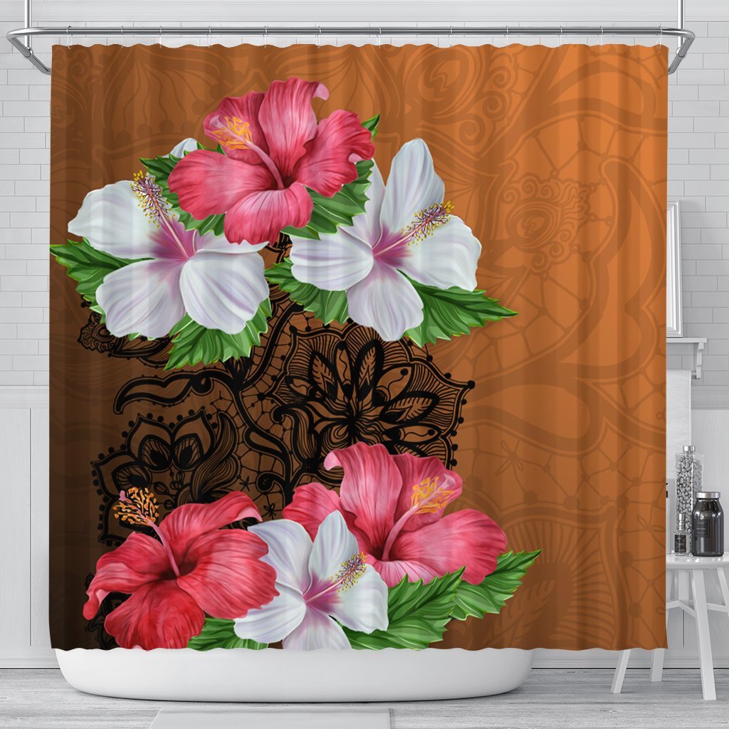 Hawaii Hibiscus Flower Polynesia Shower Curtain - AH 177 x 172 (cm) Black - Polynesian Pride