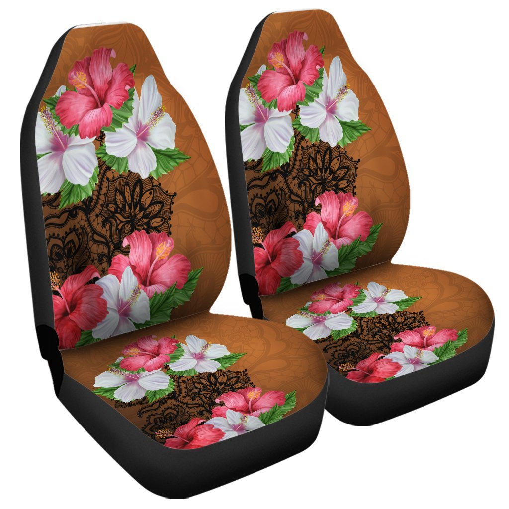 Hawaii Hibiscus Flower Polynesia Car Seat Covers - AH Universal Fit Black - Polynesian Pride