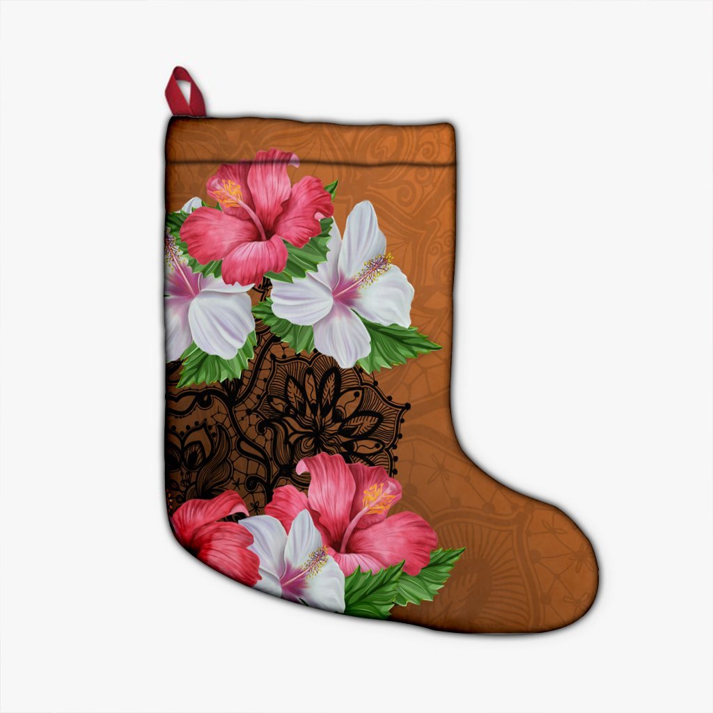 Hawaii Hibiscus Flower Polynesia Christmas Stocking - AH Christmas Stocking 26 X 42 cm Black - Polynesian Pride