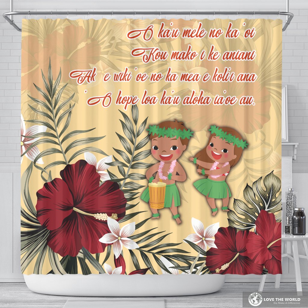 Hawaii Hibiscus Hawaiian Love Poem Valentine's Shower Curtain - Amour Style - AH 177 x 172 (cm) Beige - Polynesian Pride