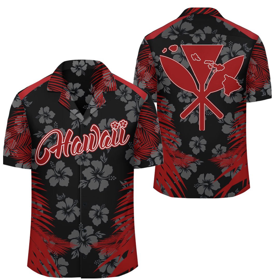 Hawaii Hibiscus Kanaka Map Shirt - Fi Style Unisex Red - Polynesian Pride