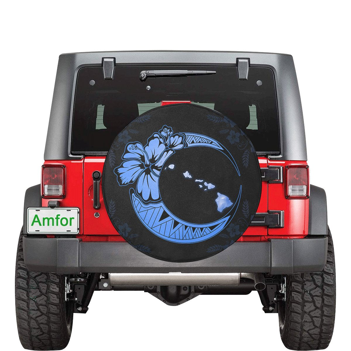 Hawaii Hibiscus Map On The Moon Blue Spare Tire Cover AH Blue - Polynesian Pride