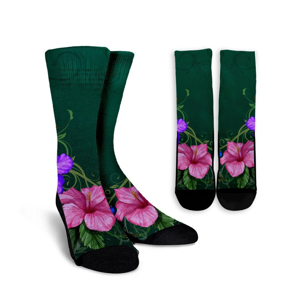 Hawaii Hibiscus Origin Crew Socks - AH Crew Socks White - Polynesian Pride