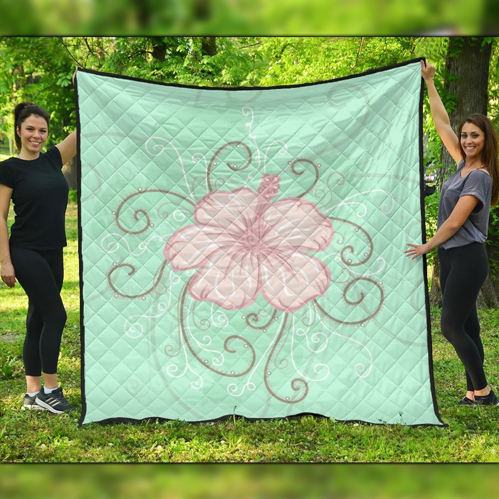 Hawaii Hibiscus Pastel Premium Quilts - AH Black - Polynesian Pride