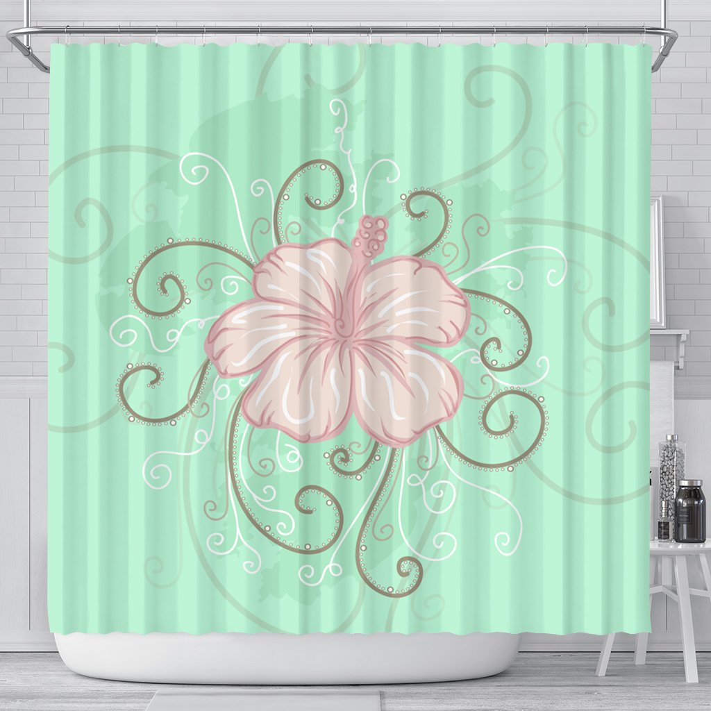 Hawaii Hibiscus Pastel Shower Curtain - AH 177 x 172 (cm) Black - Polynesian Pride