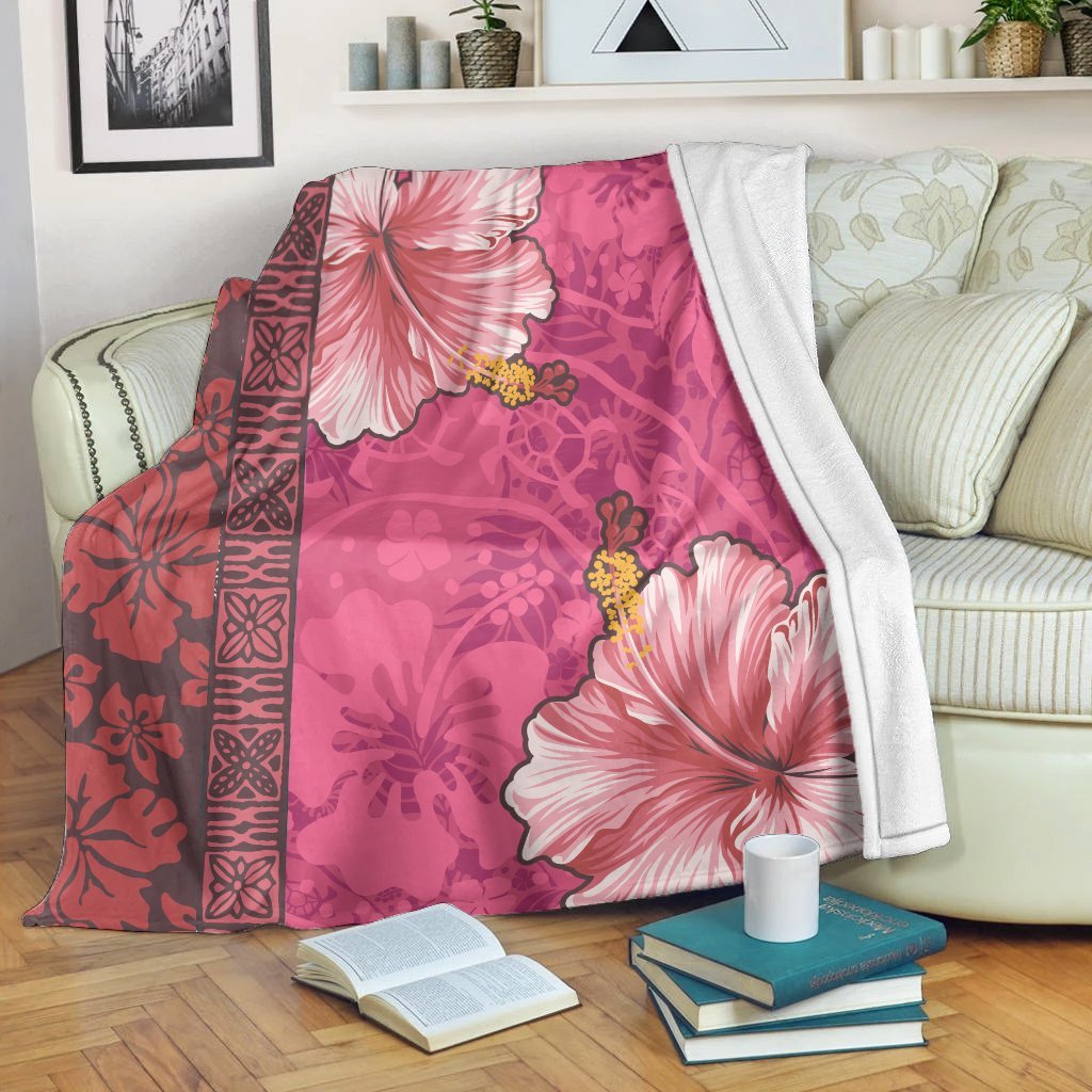 Hawaii Hibiscus Pattern Premium Blankets - AH White - Polynesian Pride