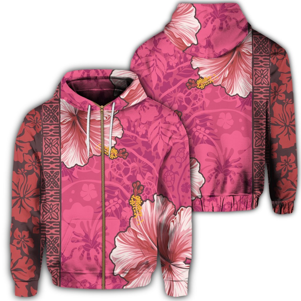 Hawaii Hibiscus Pattern Zip Hoodie Unisex Art - Polynesian Pride