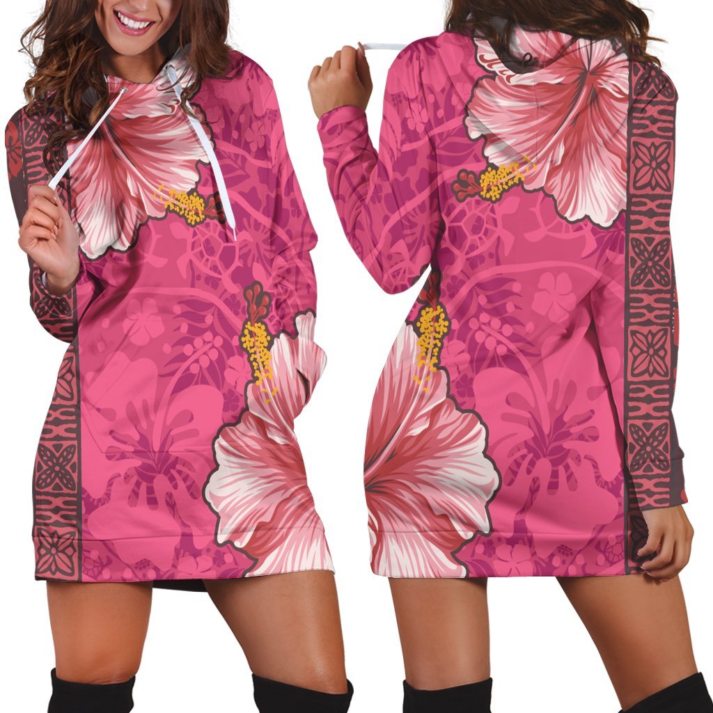 Hawaii Hibiscus Pattern Hoodie Dress - AH Black - Polynesian Pride