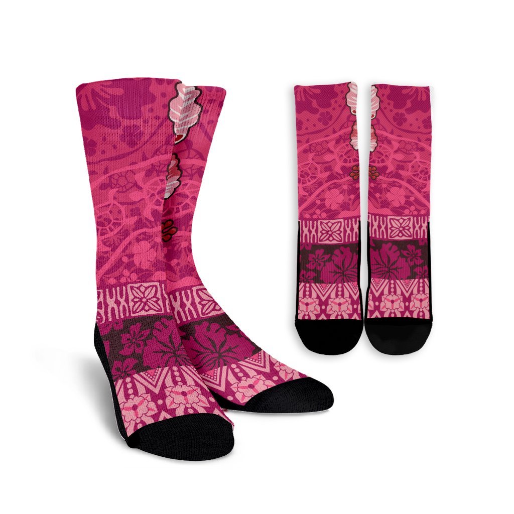 Hawaii Hibiscus Pattern Crew Socks - Ver 2 - AH Crew Socks White - Polynesian Pride