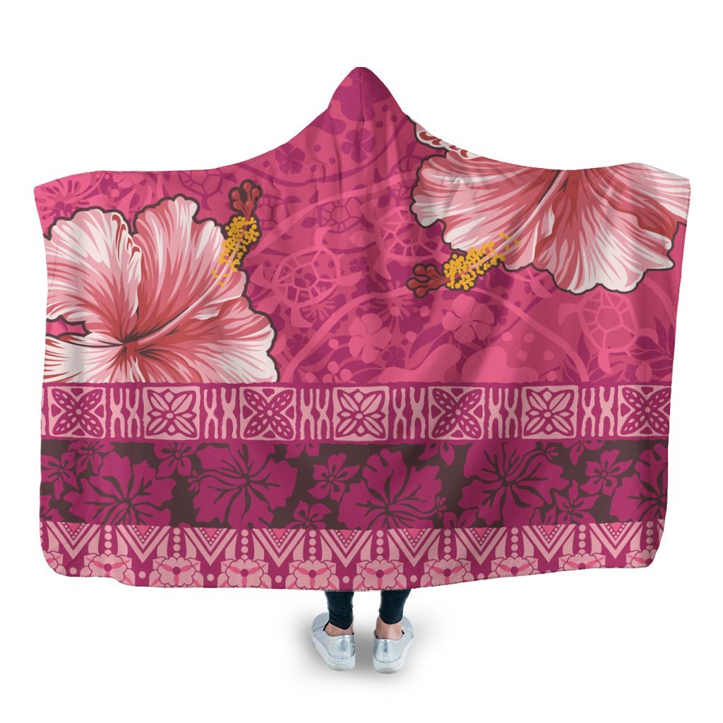 Hawaii Hibiscus Pattern Hooded Blanket - Ver 2 - AH Hooded Blanket White - Polynesian Pride