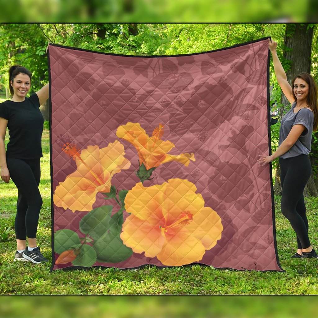 Hawaii Hibiscus Pink Premium Quilts - AH Black - Polynesian Pride