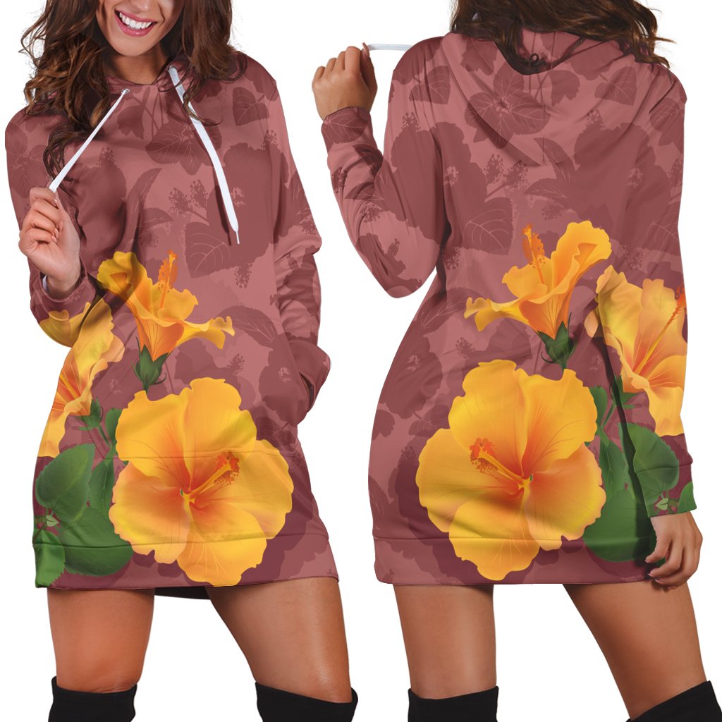 Hawaii Hibiscus Pink Hoodie Dress - AH Black - Polynesian Pride