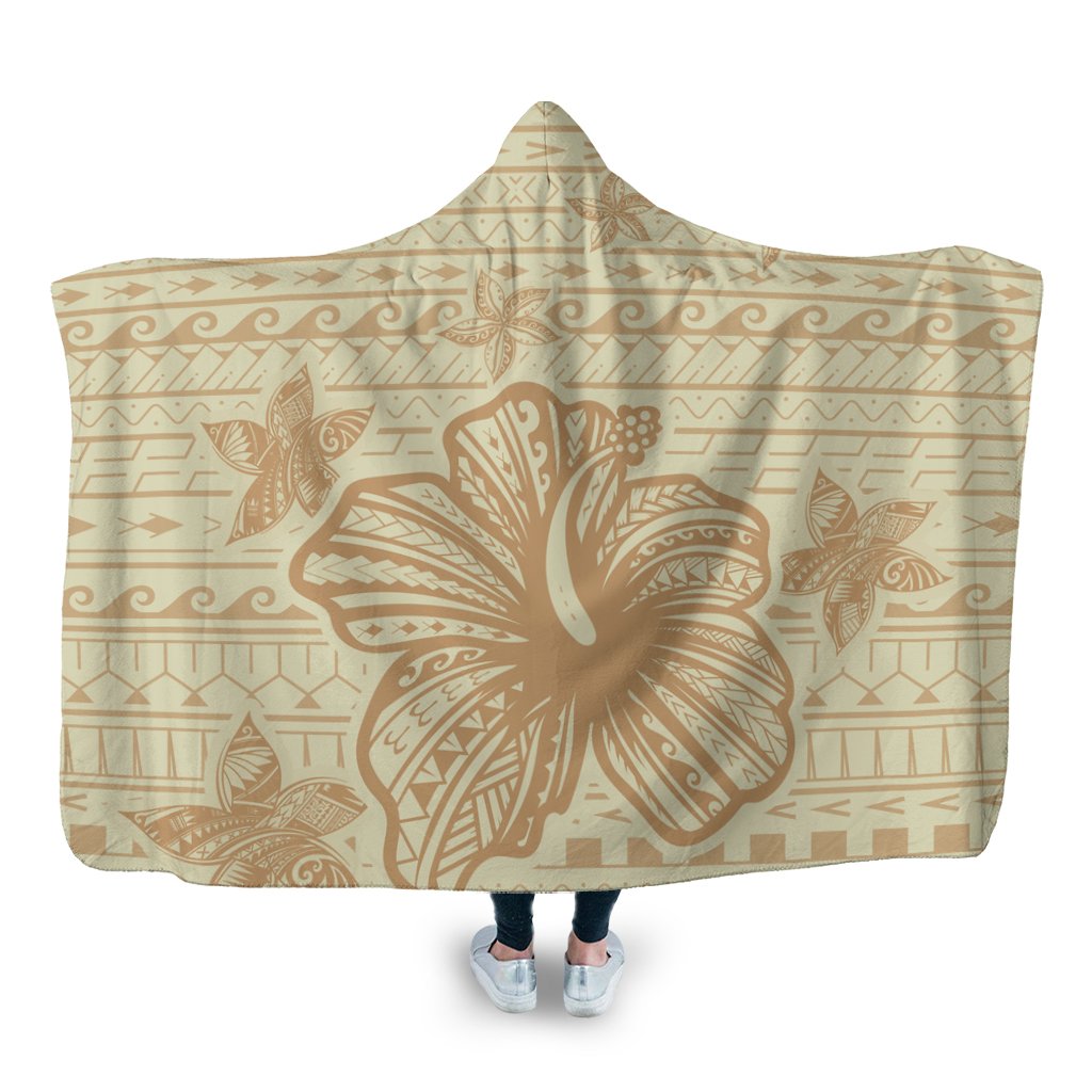 Hawaii Hibiscus Plumeria Kanaka Polynesian Vintage Hooded Blanket - AH Hooded Blanket White - Polynesian Pride