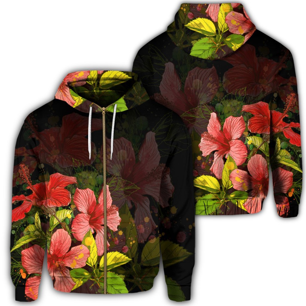 Hawaii Hibiscus Tree Zip Hoodie Unisex Art - Polynesian Pride