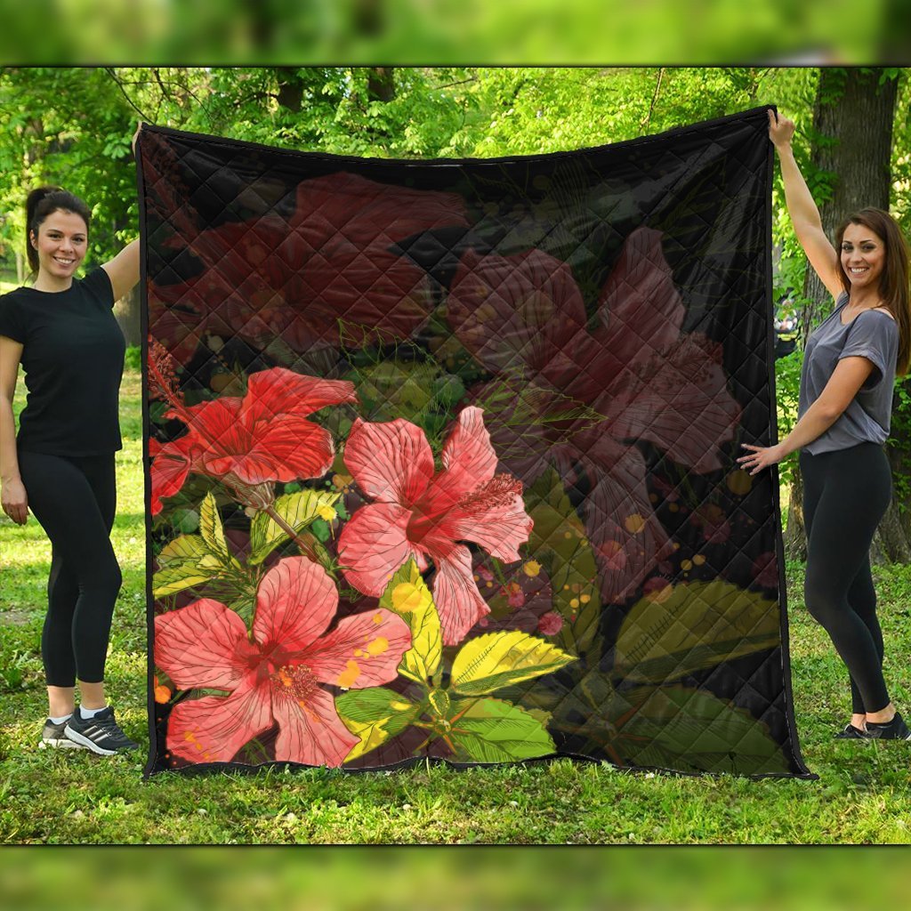 Hawaii Hibiscus Tree Premium Quilts - AH Black - Polynesian Pride