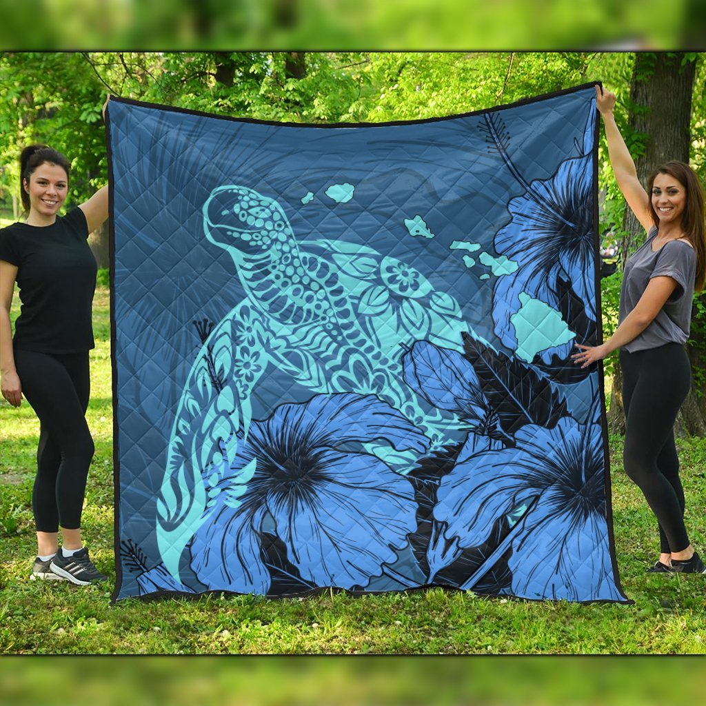 Hawaii Hibiscus Turtle Premium Quilts - AH Black - Polynesian Pride