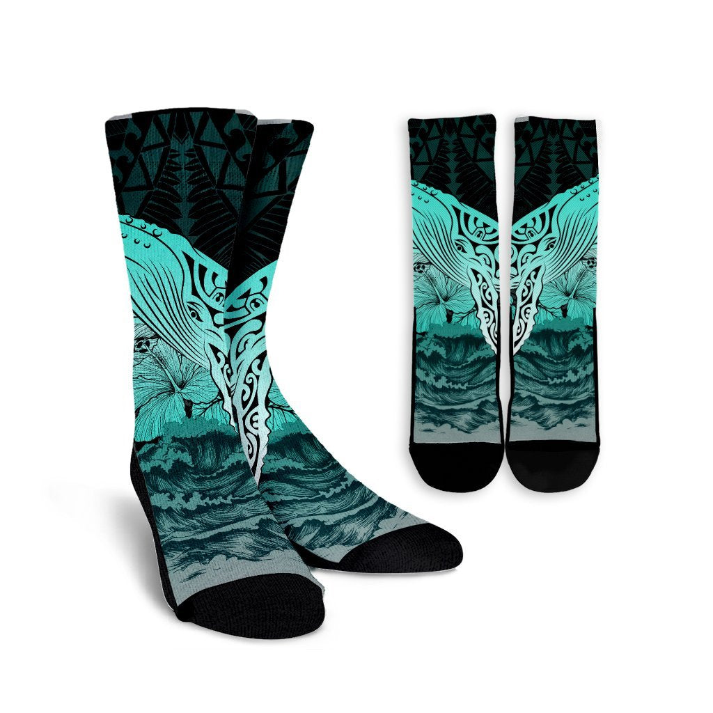 Hawaii Hibiscus Wale Polynesian Crew Socks - AH Crew Socks White - Polynesian Pride