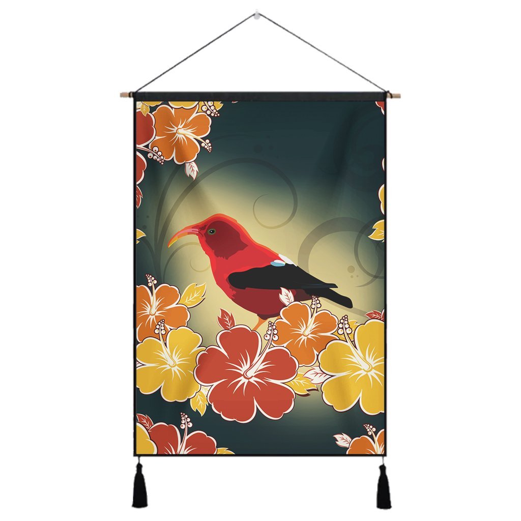 Hawaii Honeycreeper Hibiscus Hanging Poster - AH Hanging Poster Cotton And Linen - Polynesian Pride