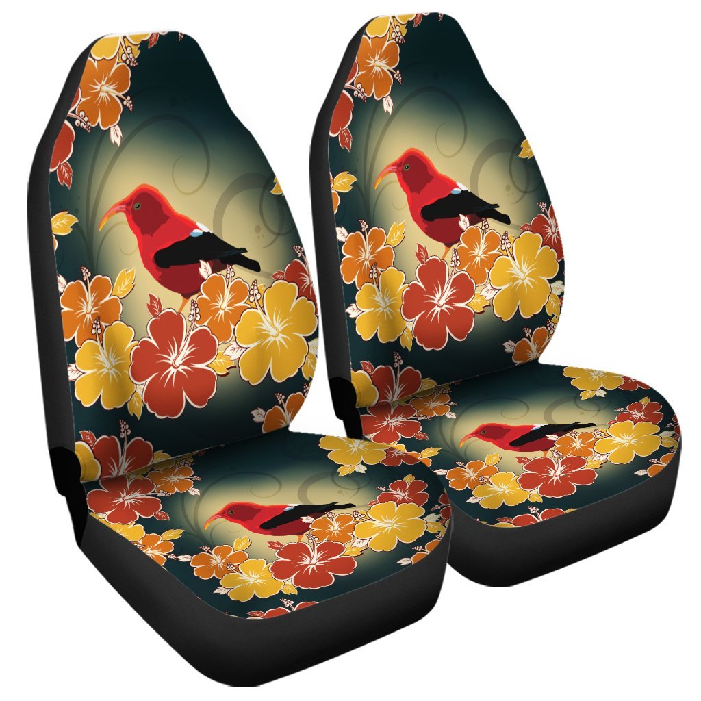 Hawaii Honeycreeper Hibiscus Car Seat Covers - AH Universal Fit Black - Polynesian Pride