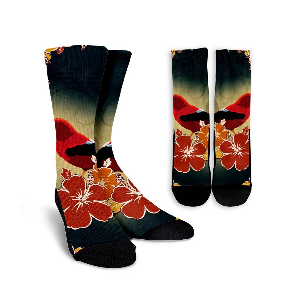 Hawaii Honeycreeper Hibiscus Crew Socks - AH Crew Socks White - Polynesian Pride