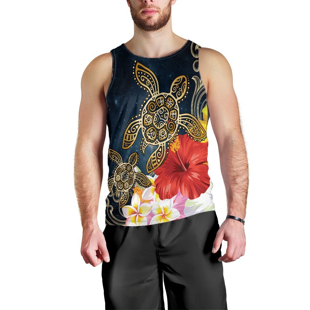 Hawaii Honu Hibiscus Galaxy Tank Top - AH Black - Polynesian Pride