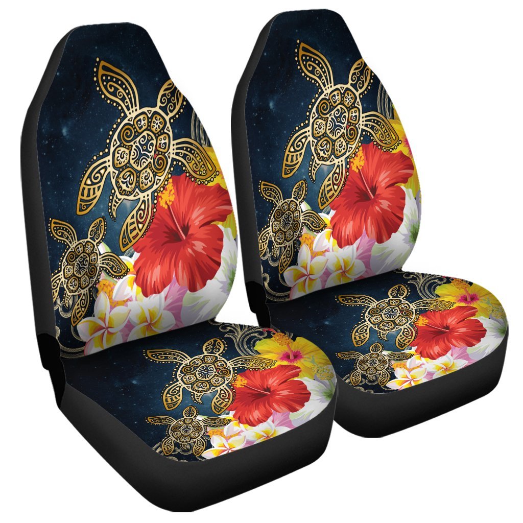 Hawaii Honu Hibiscus Galaxy Car Seat Covers - AH Universal Fit Black - Polynesian Pride