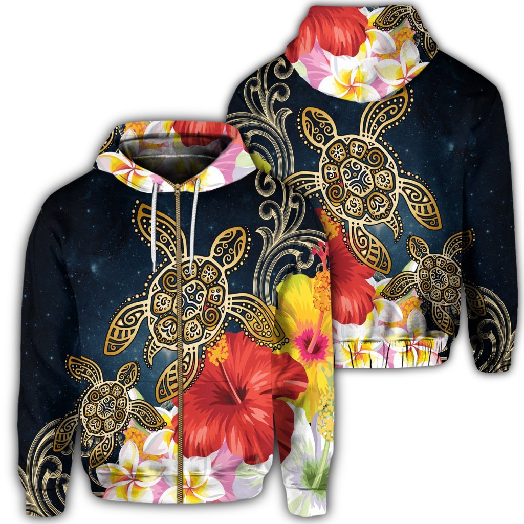 Hawaii Honu Hibiscus Galaxy Zip Hoodie Unisex Art - Polynesian Pride