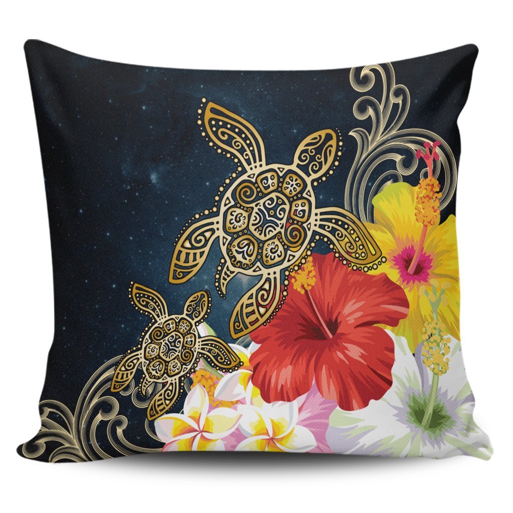 Hawaii Honu Hibiscus Galaxy Pillow Covers - AH Pillow Covers Black - Polynesian Pride