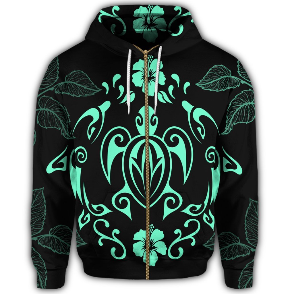 Hawaii Honu Turtle Dolphin With Plumeria Zip Hoodie - Polynesian Pride