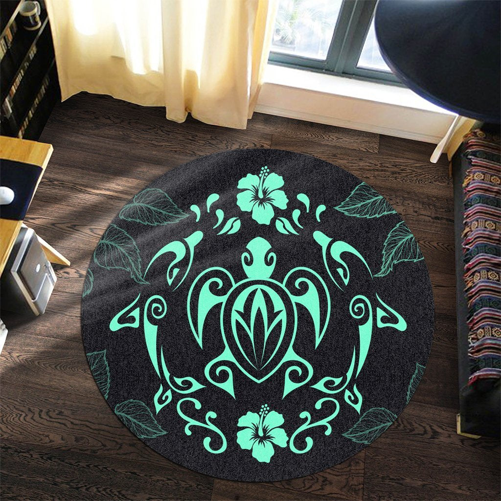 Hawaii Honu Turtle Dolphin With Plumeria Round Carpet - AH - Polynesian Pride
