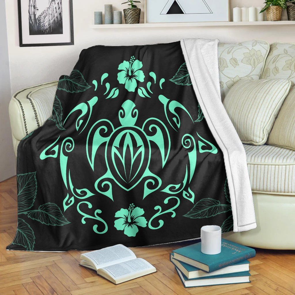 Hawaii Honu Turtle Dolphin With Plumeria Premium Blankets - AH White - Polynesian Pride