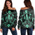 Hawaii Honu Turtle Dolphin With Plumeria Women's Off Shoulder Sweater - AH Black - Polynesian Pride