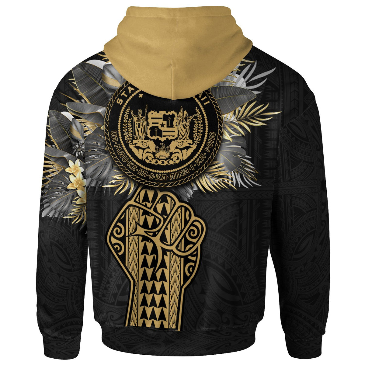 Hawaii Custom Personalized Zip up Hoodie Coat of Arm Clenched Fist - Polynesian Pride