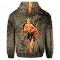 Hawaiian Hula Girl Ukulele Plumeria Hoodie - Polynesian Pride