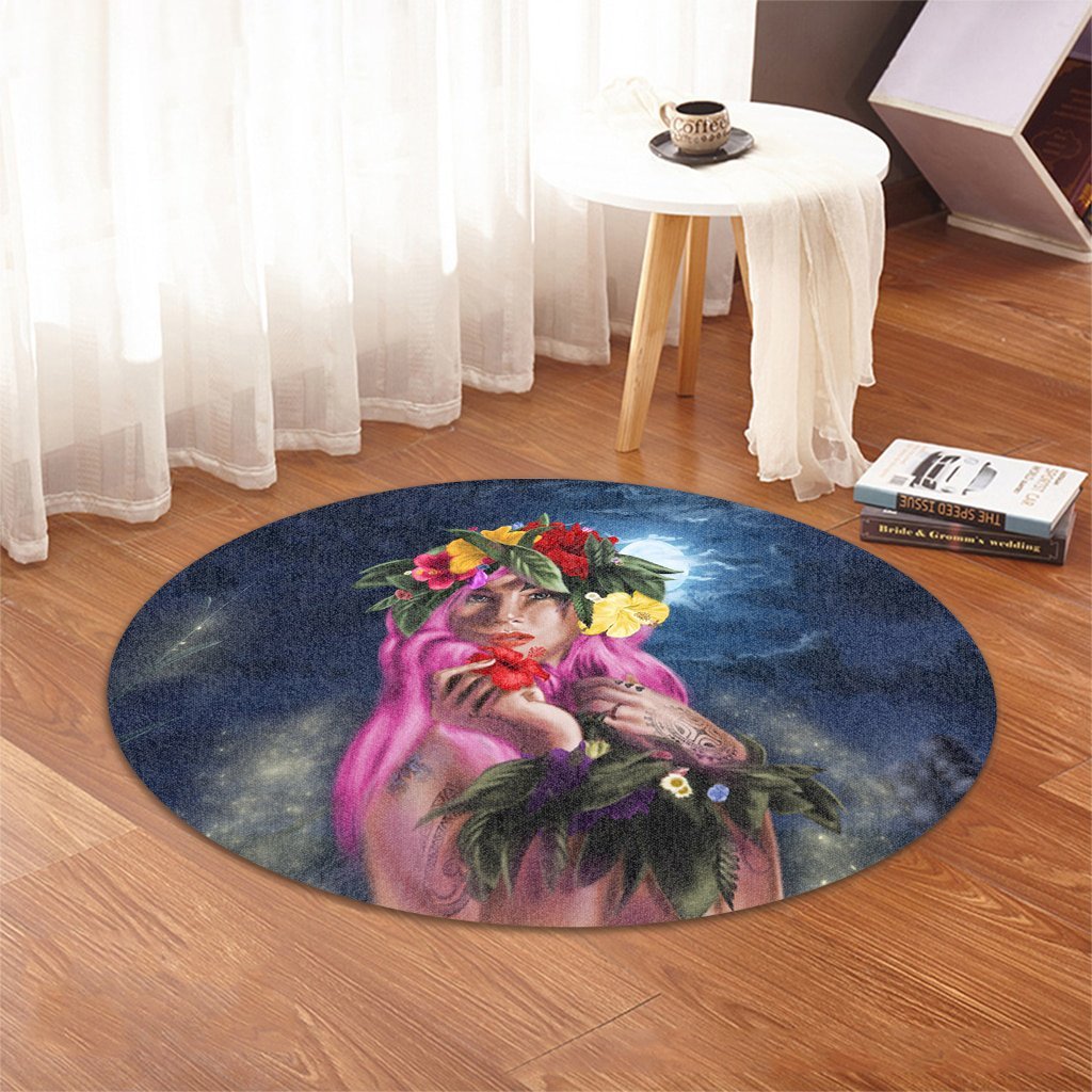 Hawaii Kanaka Colorful Hula Girl Round Carpet - Dinh Style - Polynesian Pride