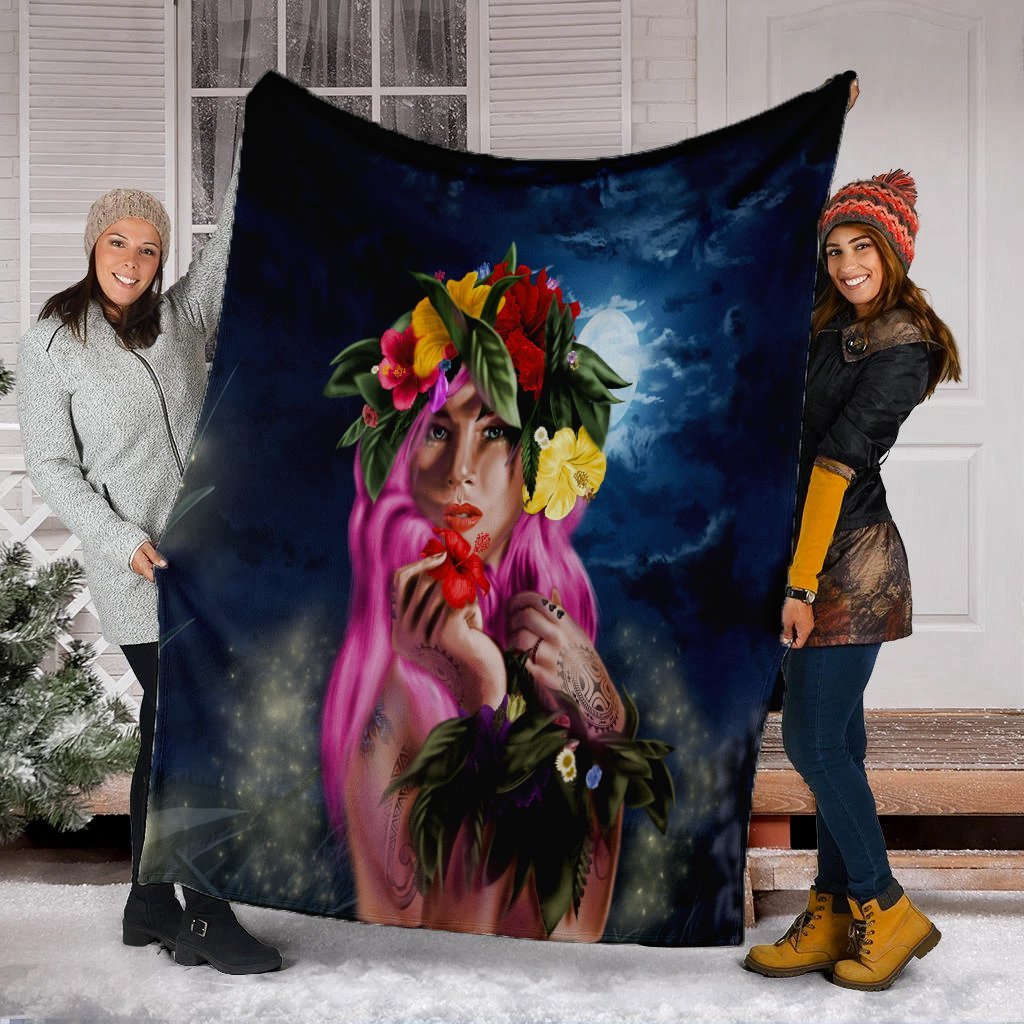 Hawaii Kanaka Colorful Hula Girl Premium Blankets - Dinh Style - Polynesian Pride