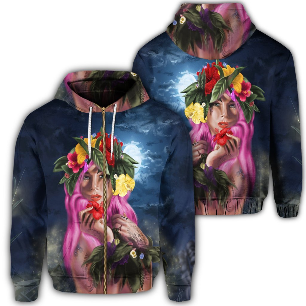 Hawaii Kanaka Colorful Hula Girl Zip Hoodie Dinh Style Unisex Art - Polynesian Pride