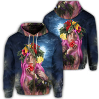 Hawaii Kanaka Colorful Hula Girl Zip Hoodie Dinh Style Unisex Art - Polynesian Pride