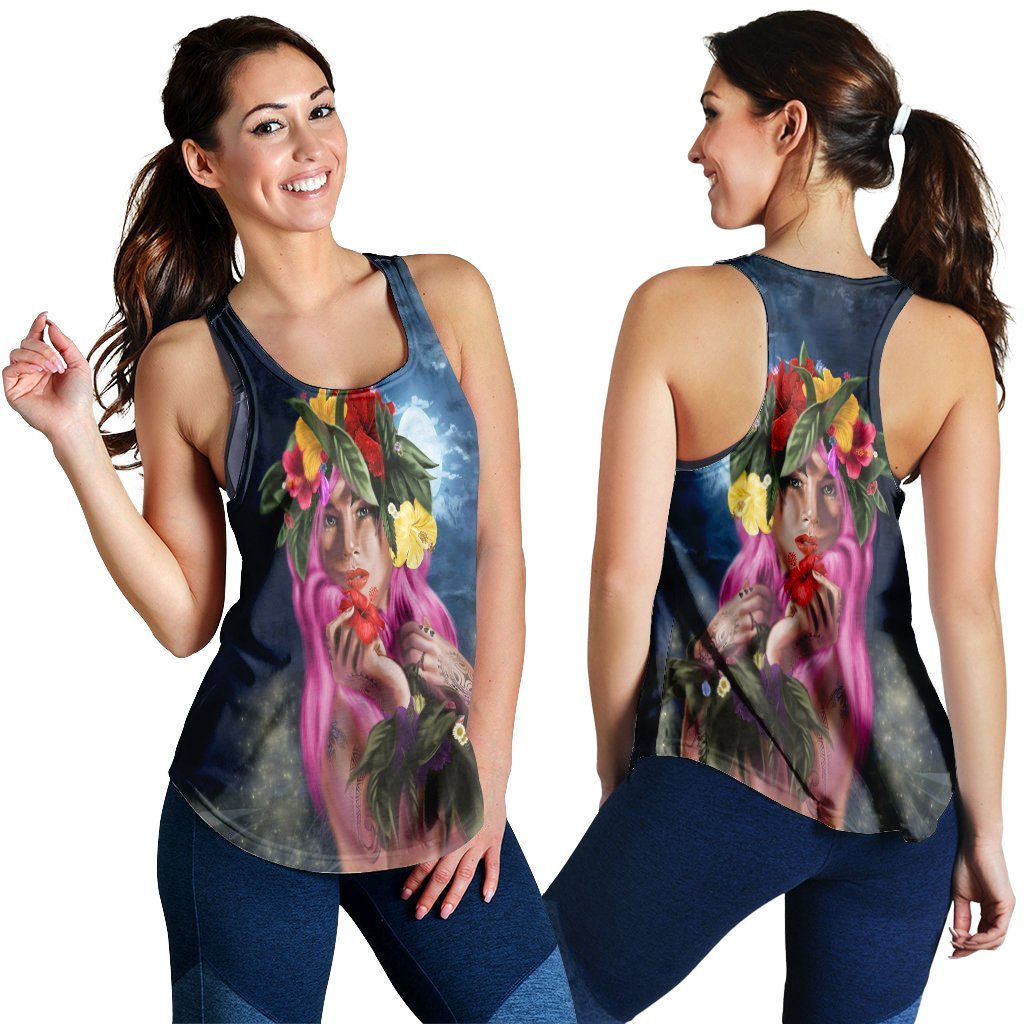 Hawaii Kanaka Colorful Hula Girl Racerback Tank - Dinh Style Black - Polynesian Pride