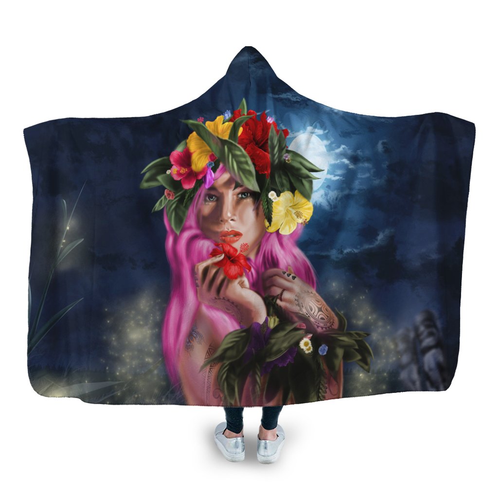 Hawaii Kanaka Colorful Hula Girl Hooded Blanket - Dinh Style Hooded Blanket White - Polynesian Pride