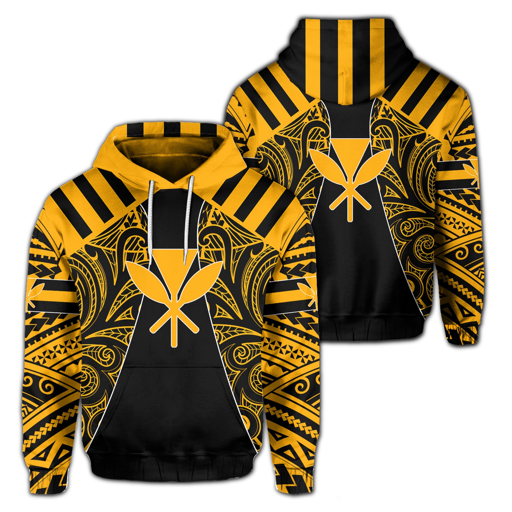 Hawaii Kanaka Football Jersey Polynesian Hoodie Black & Yellow Victor Style Unisex Black - Polynesian Pride