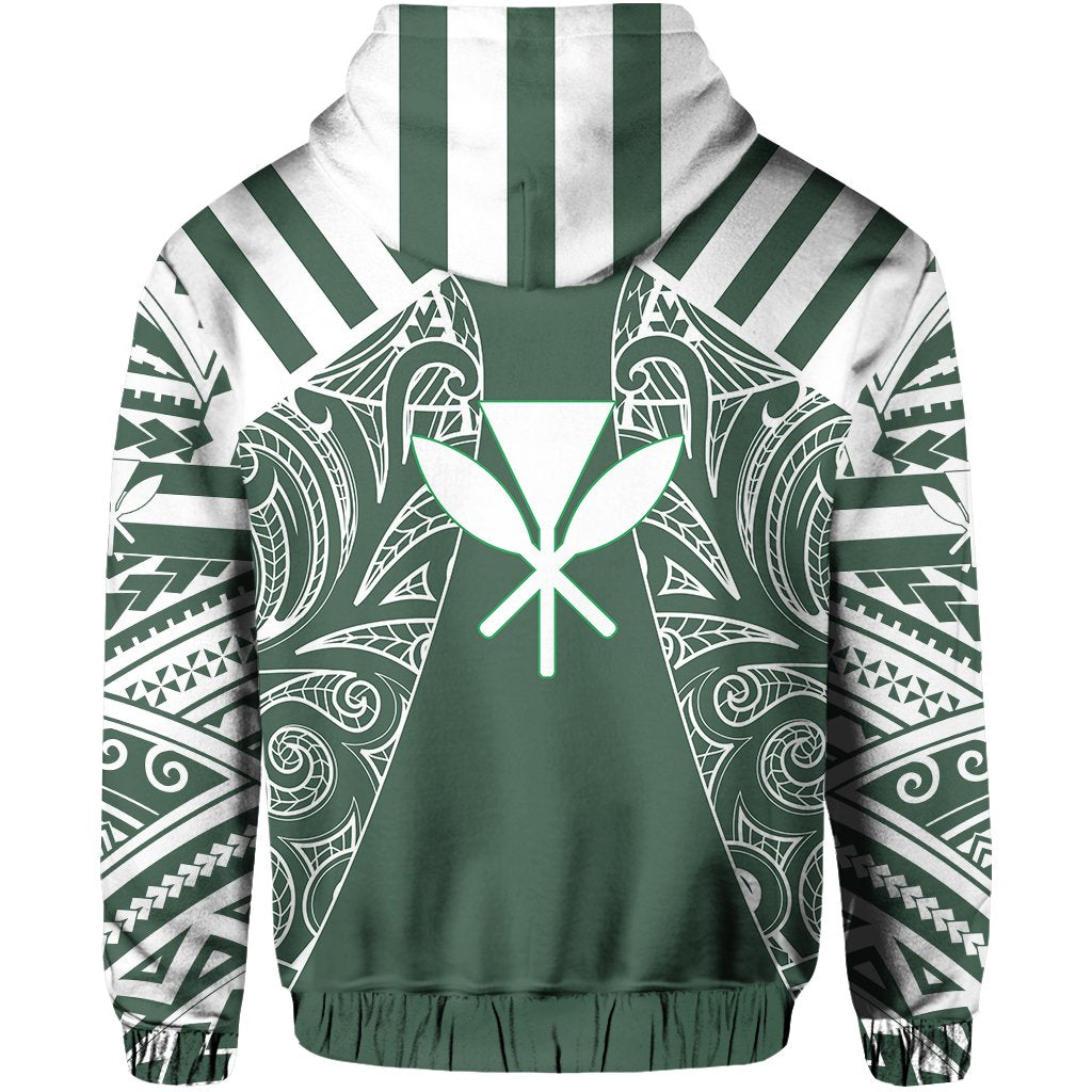 Hawaii Kanaka Football Jersey Polynesian Hoodie Zip Green Victor Style - Polynesian Pride