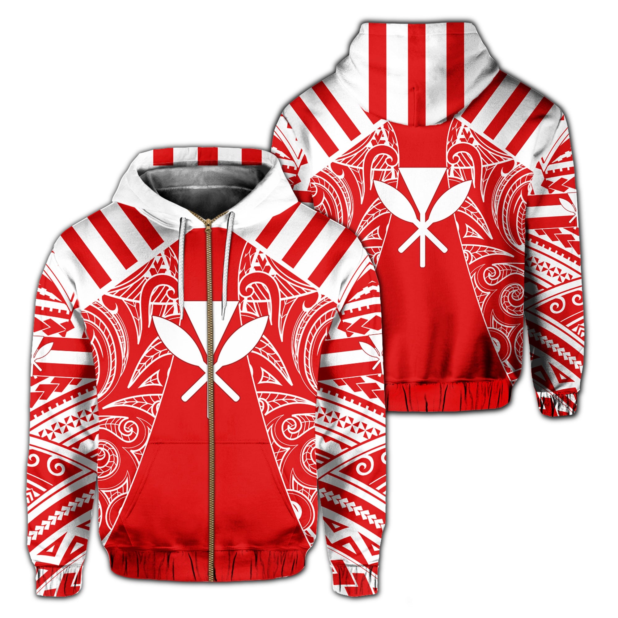 Hawaii Kanaka Football Jersey Polynesian Hoodie Zip Red & White Victor Style Unisex Red - Polynesian Pride