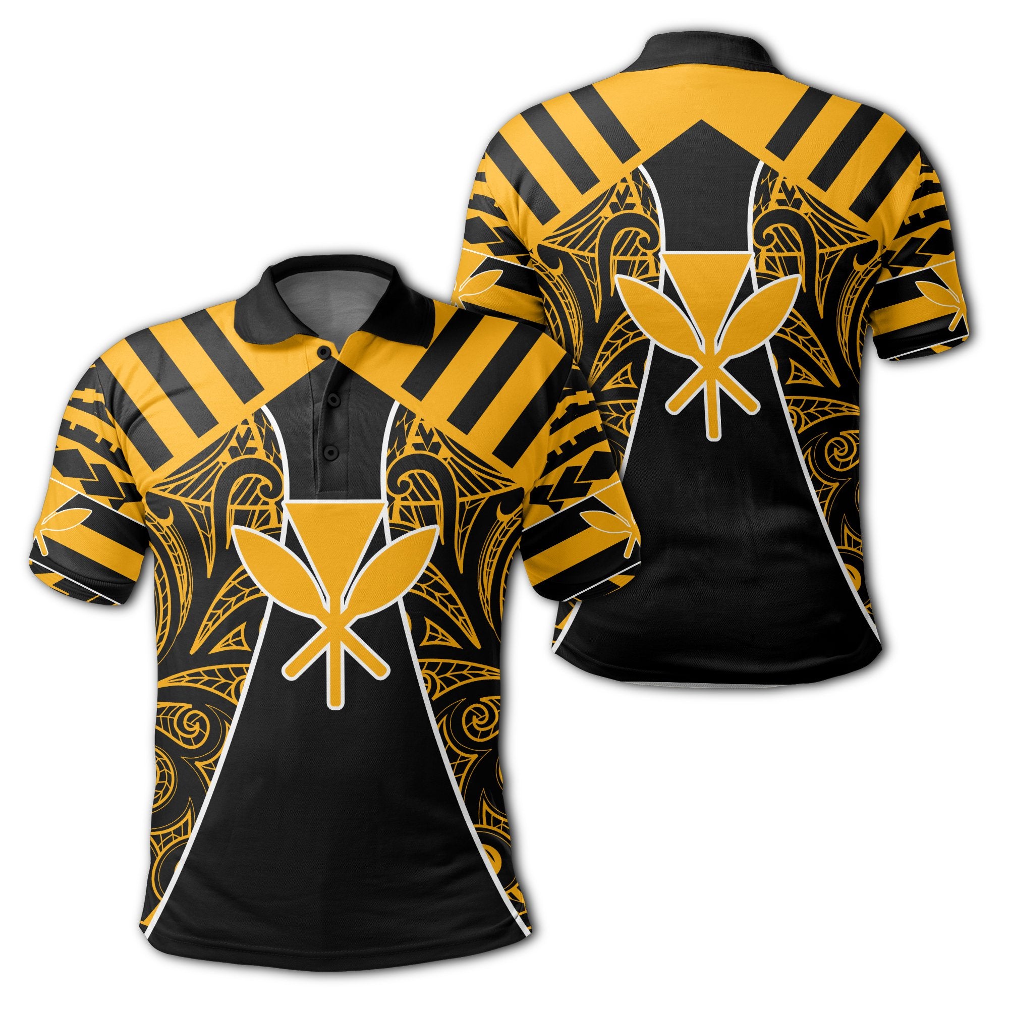 Hawaii Kanaka Football Jersey Polynesian Polo Shirt Black and Yellow Victor Style Unisex Black - Polynesian Pride