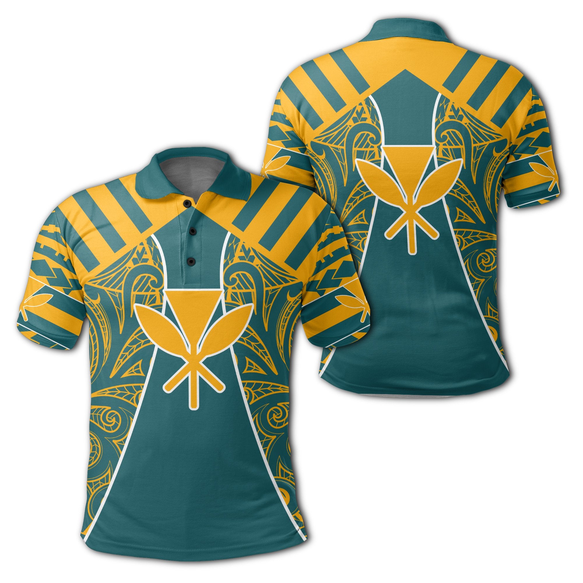 Hawaii Kanaka Football Jersey Polynesian Polo Shirt Cyan and Yellow Victor Style Unisex Cyan - Polynesian Pride