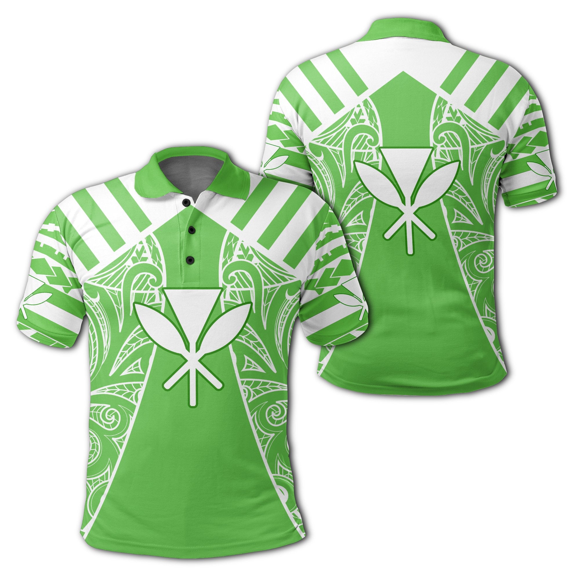 Hawaii Kanaka Football Jersey Polynesian Polo Shirt Green and White Victor Style Unisex Green - Polynesian Pride