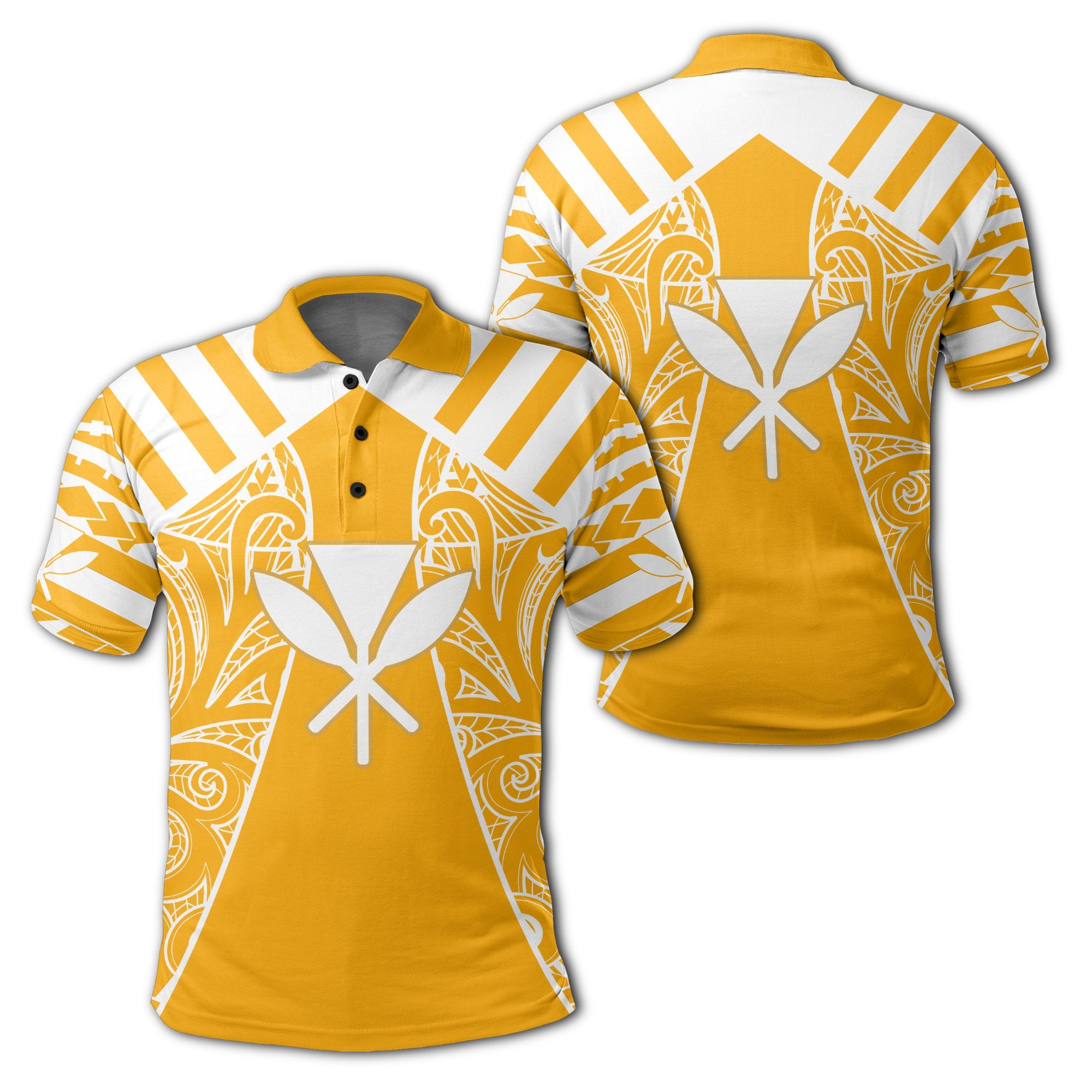 Hawaii Kanaka Football Jersey Polynesian Polo Shirt Yellow and White Victor Style Unisex Yellow - Polynesian Pride