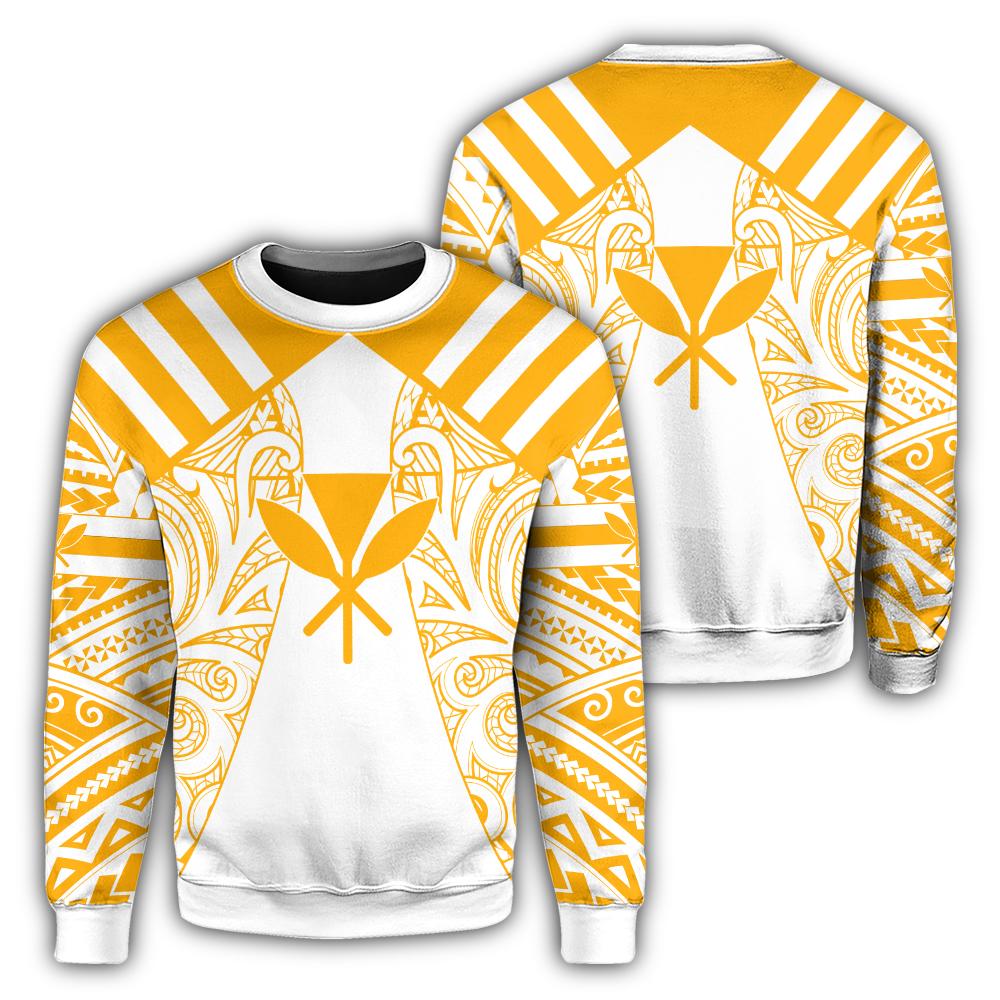 Hawaii Kanaka Football Jersey Polynesian Sweatshirt - White & Yellow - Victor Style - AH Unisex White - Polynesian Pride