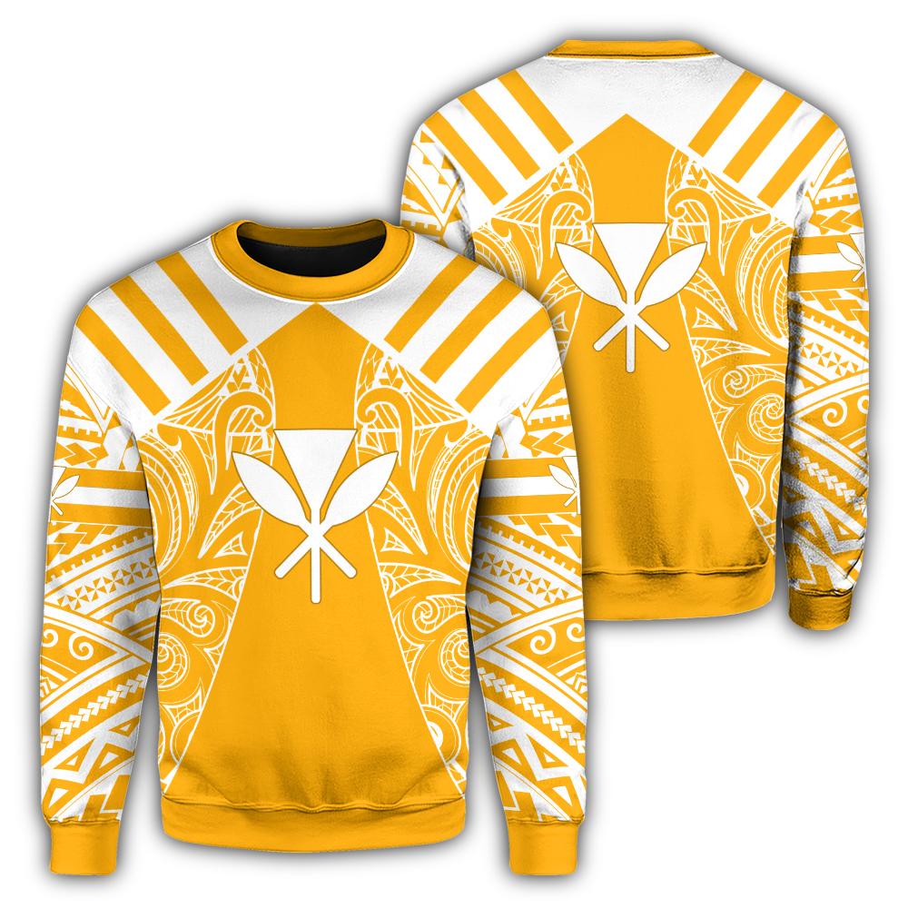 Hawaii Kanaka Football Jersey Polynesian Sweatshirt - Yellow & White - Victor Style - AH Unisex Yellow - Polynesian Pride