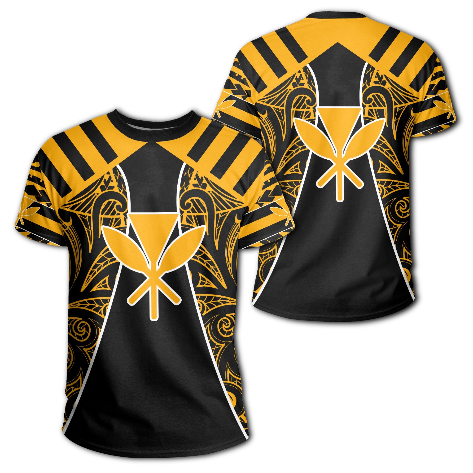 Hawaii Kanaka Football Jersey Polynesian T Shirt Black & Yellow Victor Style Unisex Black - Polynesian Pride